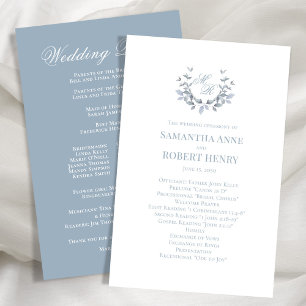 Dusty Blue Anpassningsbar Monogram-Bröllopsprogram