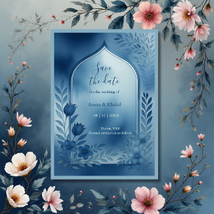 Dusty Blue Arch blommigt Bröllop spara datum Inbjudningar