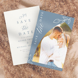 Dusty Blue Arch Boho Minimal Löv Photo Spara Datumet