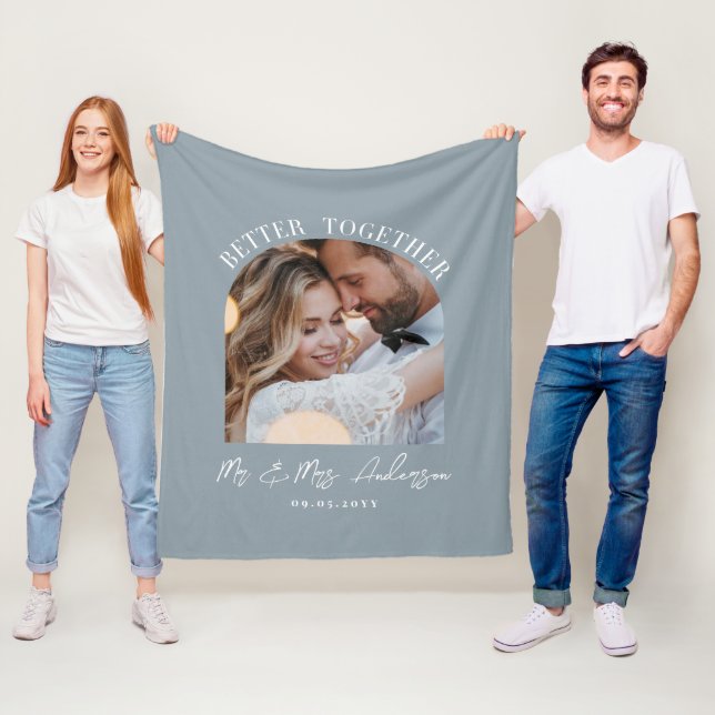 Dusty Blue Arch-foto bröllop-presentens hemdekoder Fleecefilt (På plats)