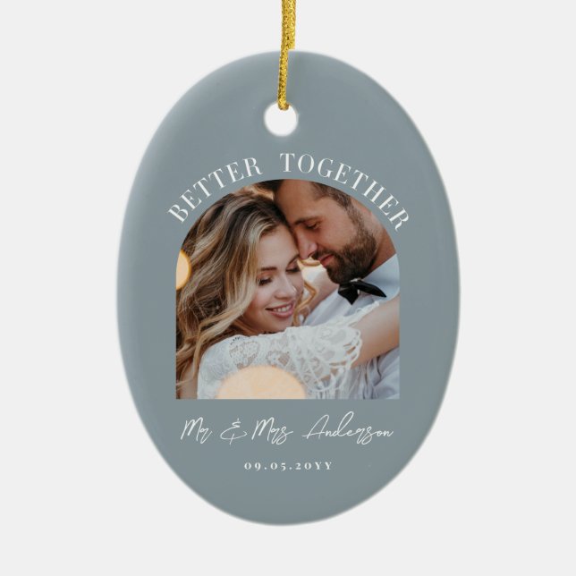 Dusty Blue Arch-foto bröllop-presentens hemdekoder Julgransprydnad Keramik (Framsidan)