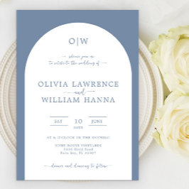 Dusty Blue Arch Monogram bröllopsinbjudan Inbjudningar