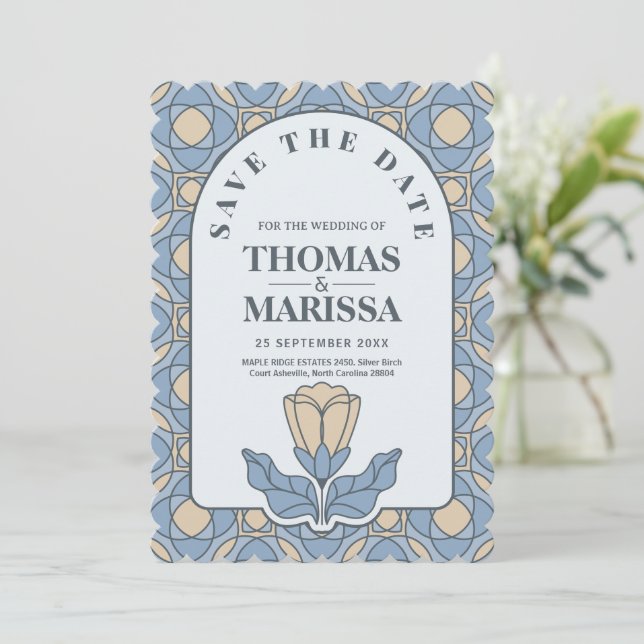 Dusty Blue Art Nouveau Save the Date QR Code (Stående Fram)