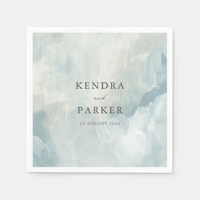 Dusty Blue Artistic Abstrakt Brushstrokes Bröllop Pappersservett (Framsidan)