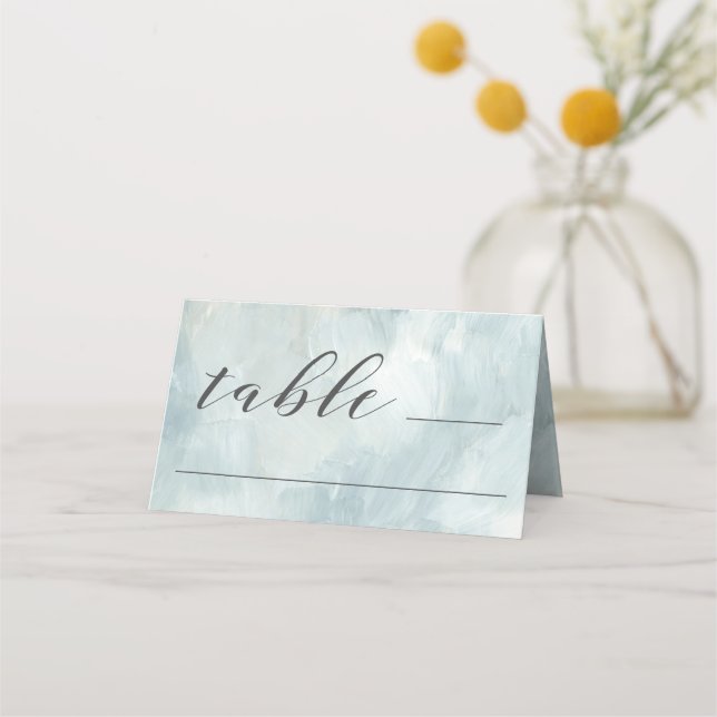 Dusty Blue Artistic Modern Abstrakt Brushstrokes Placeringskort (Framsida)