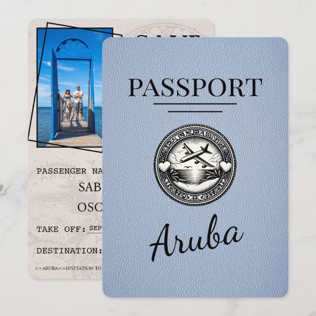Dusty Blue Aruba Passport Spara datum Datumet (Fram/baksida)
