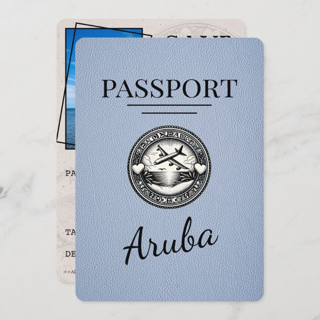 Dusty Blue Aruba Passport Spara datum Spara Datumet (Fram/baksida)