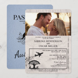 Dusty Blue Australia Passport Wedding bjudande Inbjudningar