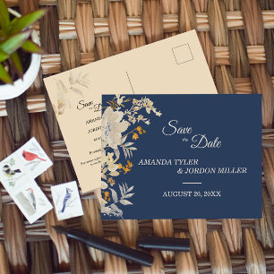 Dusty Blue Autumn Boho Bröllop spara datum Meddelande Vykort