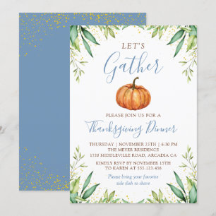 Dusty Blue Autumn Pumpkin Thanksgiving Middag Inbjudningar
