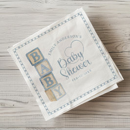 Dusty Blue Baby Blocks Baby Shower Napkins Pappersservett