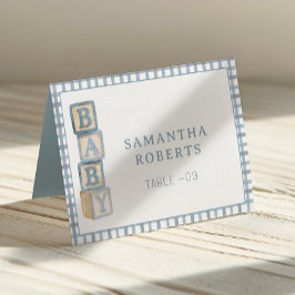 Dusty Blue Baby Blocks Editable Tent Cards  Bordsnummer