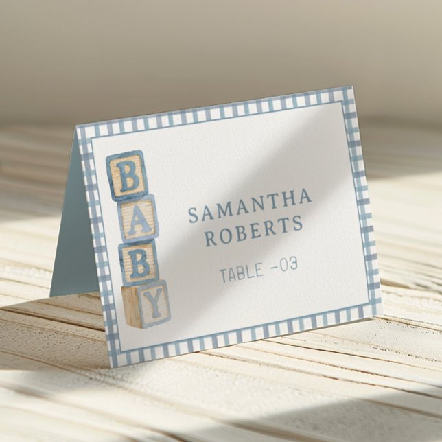 Dusty Blue Baby Blocks Editable Tent Cards  Bordsnummer (Baby Shower Table Number)