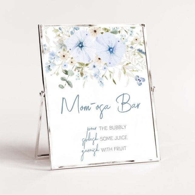 Dusty Blue Baby Bloom Baby Shower Mamma Osa Pub Poster (Boy Spring Flowers Baby Shower Mom Osa Bar Sign)