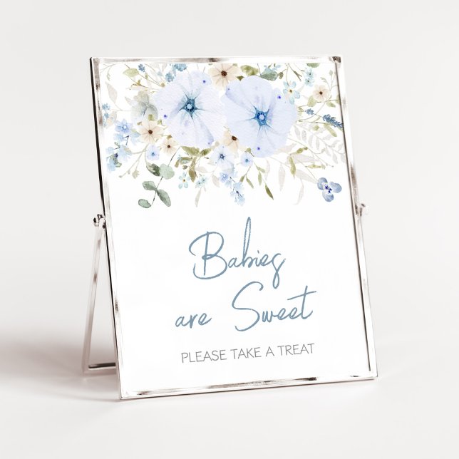 Dusty Blue Baby Bloom Baby Shower Spädbarn är Swee Poster (Boy Spring Flowers Baby Shower Babies are Sweet Sign)