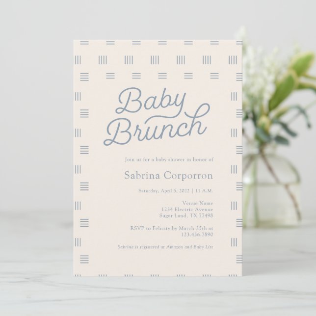 Dusty Blue Baby Brunch | Minimalist Sage Boho Inbjudningar (Stående Fram)