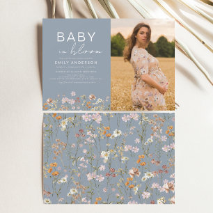 Dusty Blue Baby i Bloom Photo Baby Shower Inbjudningar