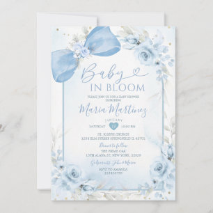 Dusty Blue Baby In Bloom Blommig Båge Bebis Shower Inbjudningar