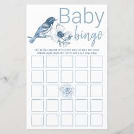 Dusty Blue Baby Shower Bingo Game Card-Blommigt