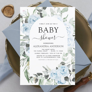 Dusty Blue Baby Shower Blommigt Greenery-inbjudan Inbjudningar