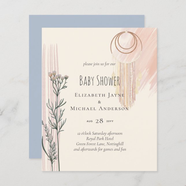 Dusty Blue Baby Shower Boho (Fram/baksida)