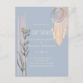 Dusty Blue Baby Shower Boho Vykort