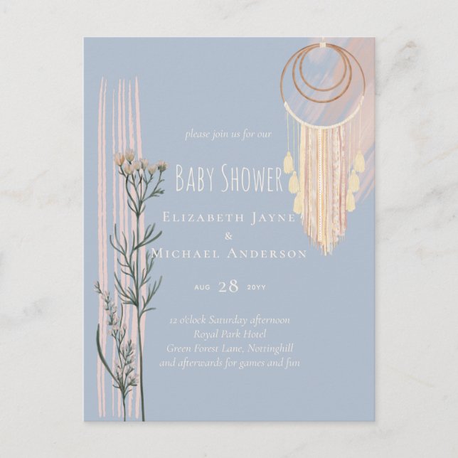 Dusty Blue Baby Shower Boho Vykort (Framsida)