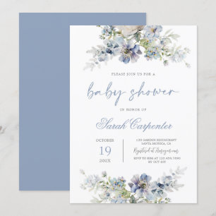 Dusty Blue Baby Shower Boy Inbjudningar