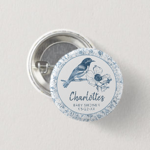 Dusty Blue Baby Shower Button Favor Chinoiserie Knapp
