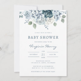 Dusty Blue Baby Shower Inbjudningar