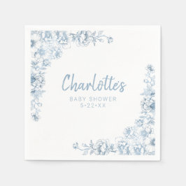 Dusty Blue Baby Shower Napkins Blommigt Chinoiseri Pappersservett