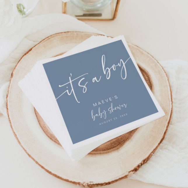 Dusty Blue Baby Shower Papper Napkins Modern Boy Pappersservett (Skapare uppladdad)