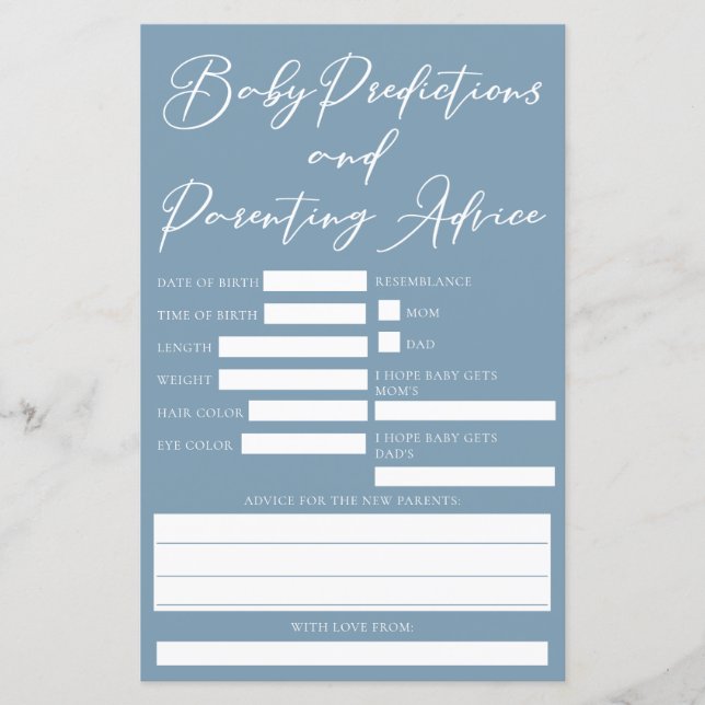 Dusty Blue Baby Shower Predictions Adapter (Framsida)