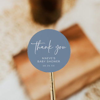 Dusty Blue Baby Shower Round Sticker Modern Boy Runt Klistermärke
