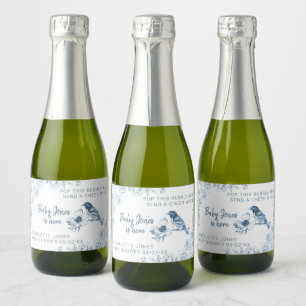 Dusty Blue Baby Shower Sparkling Vin etikett
