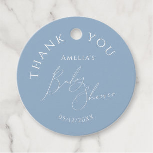 Dusty Blue Baby Shower-Tack Gåvor Etiketter