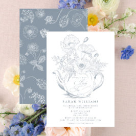 Dusty Blue Baby Tea Party Shower Vintage Blommigt Inbjudningar