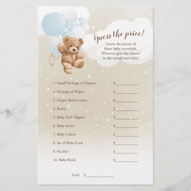 Dusty Blue Balloon Nalle Gissa Prist spel Flygblad (Framsidan)