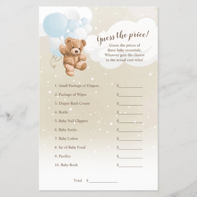 Dusty Blue Balloon Nalle Gissa Prist spel Flygblad (Framsidan)