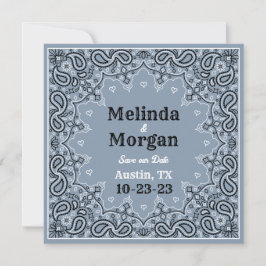 Dusty Blue Bandana Flat Save Date Card Spara Datumet