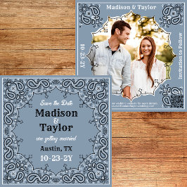 Dusty Blue Bandana Photo Flat Save Date Card Spara Datumet