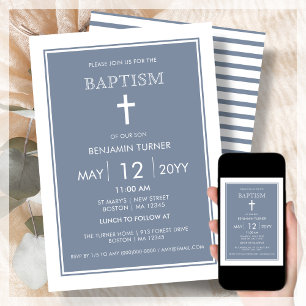 Dusty Blue Baptism-inbjudan Inbjudningar
