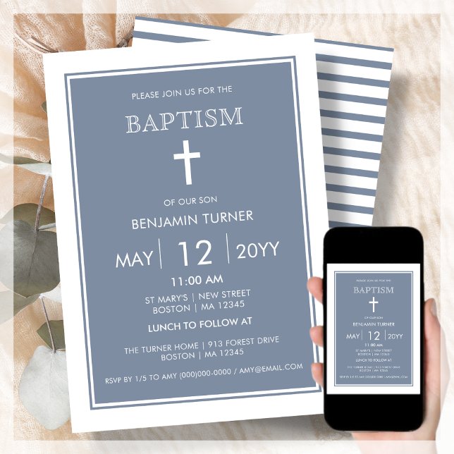 Dusty Blue Baptism-inbjudan Inbjudningar (Skapare uppladdad)