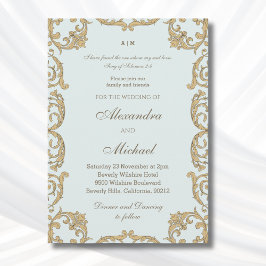 Dusty Blue Baroque Bible Verse Christian Wedding   Inbjudningar