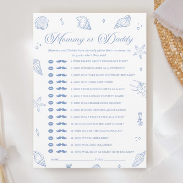 Dusty Blue Beach Baby Shower Gissa vem som spelar  Inbjudningar (Skapare uppladdad)