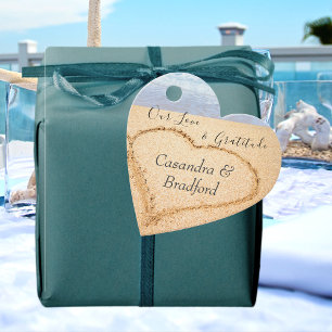 Dusty Blue Beach Wedding 2 Hearts in the Sand Gåvor Etiketter