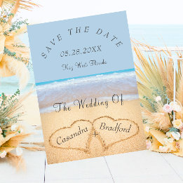 Dusty Blue Beach Wedding 2 Hearts in the Sand Inbjudningar