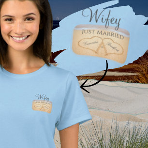 Dusty Blue Beach Wedding 2 Hearts Sand T Shirt