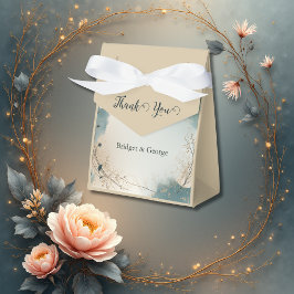 Dusty Blue Beige Boho Chic foliage wreath Wedding Presentaskar