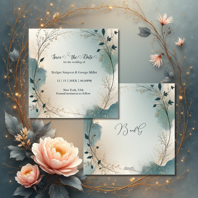 Dusty Blue Beige Boho Chic foliage wreath Wedding Spara Datumet (Skapare uppladdad)